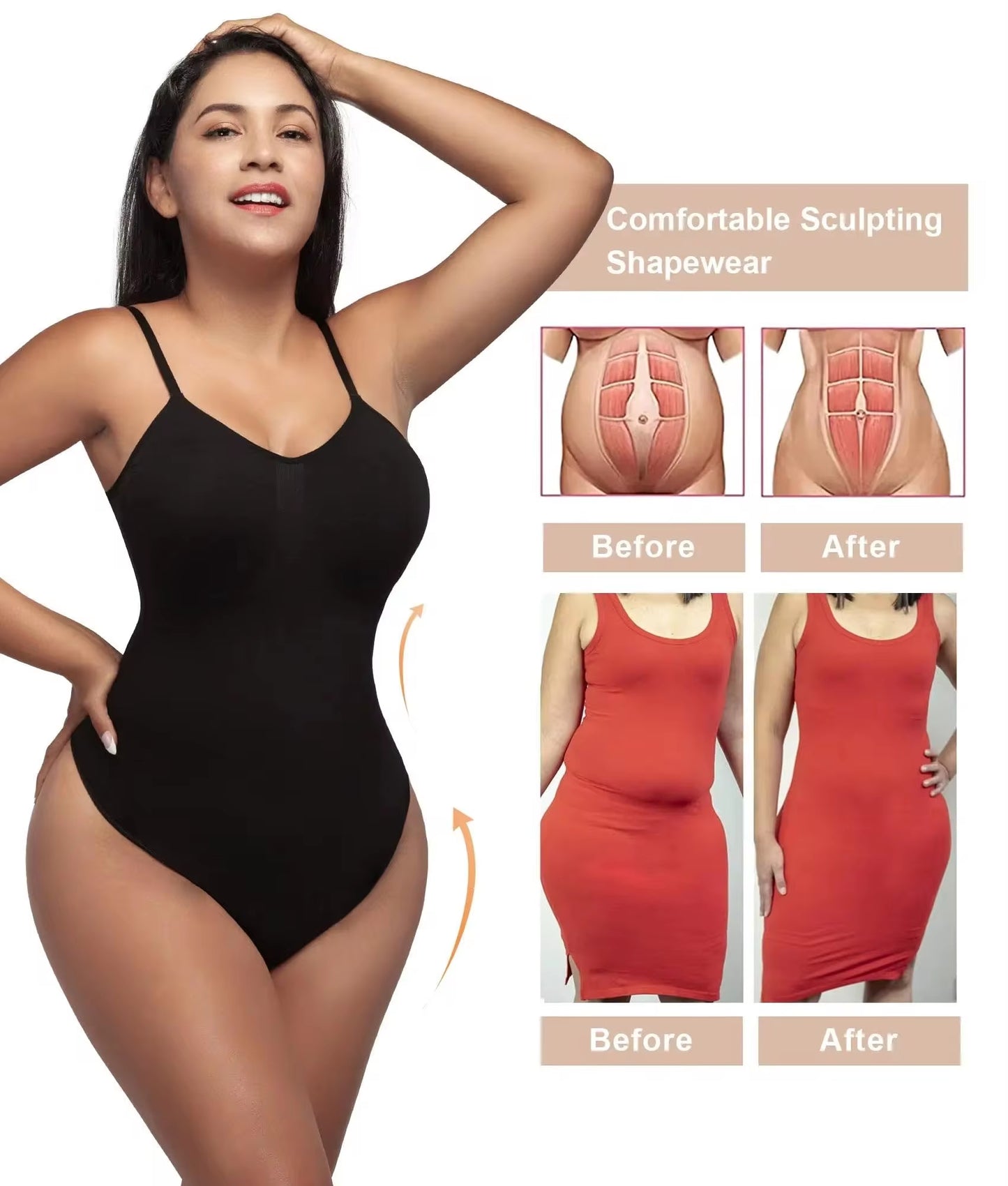 Original High Elastic Bodysuit for Women Tummy Control Shapewear Seamless Sculpting Thong Body Shaper Slimmer Slimming Tank Top